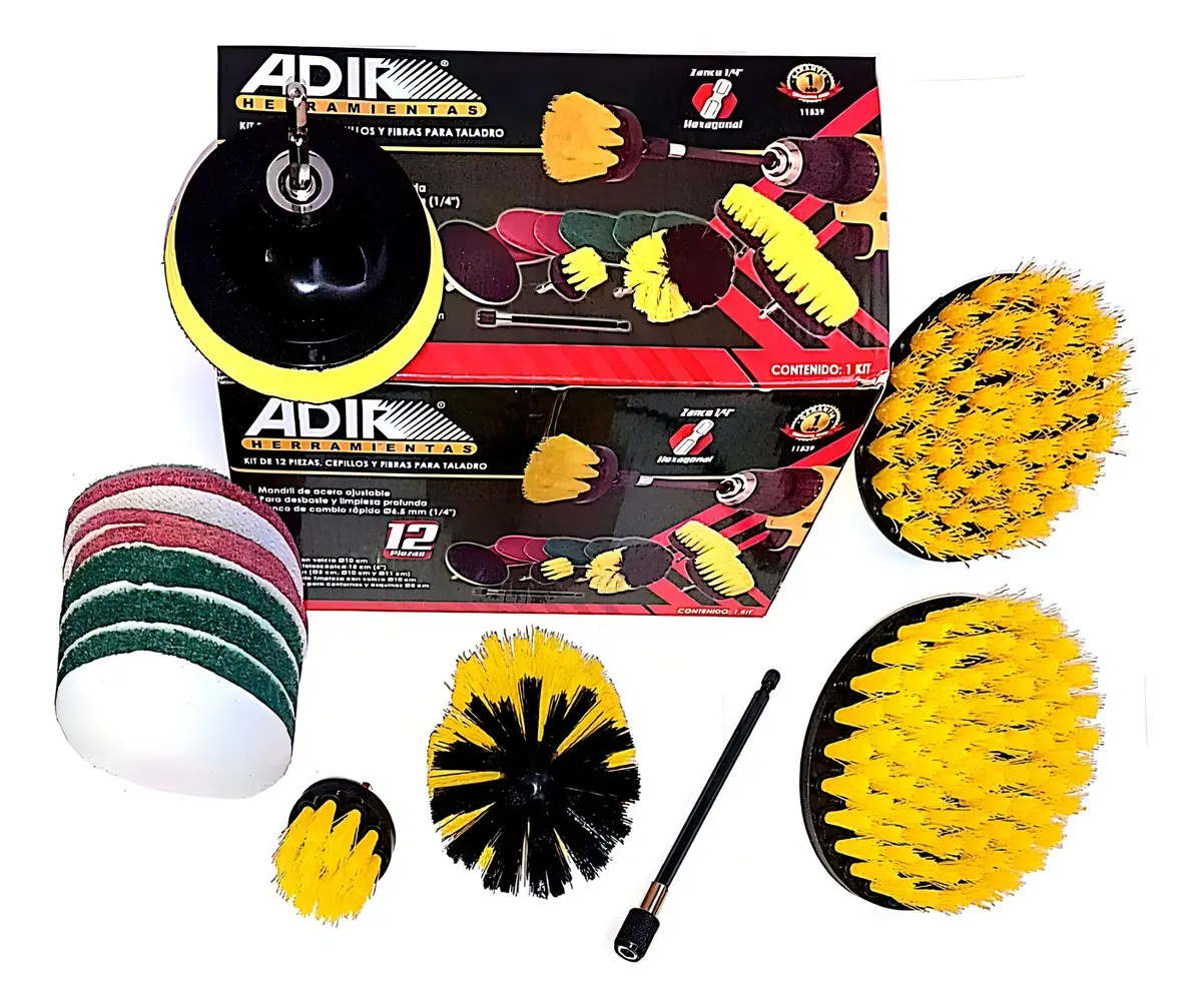 Kit Adir de cepillos y fibras de limpieza para taladro, 12 piezas